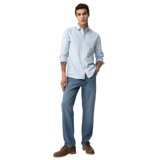 Camisa De Algodón A Rayas Celeste