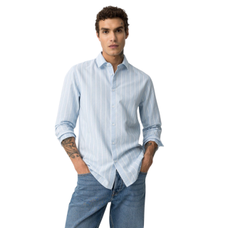 Camisa De Algodón A Rayas Celeste