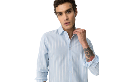 Camisa De Algodón A Rayas Celeste